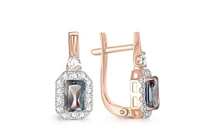 Серьги из красного золота с 2 александритами и 30 фианитами