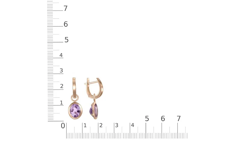 Серьги-трансформеры из красного золота с 2 аметистами