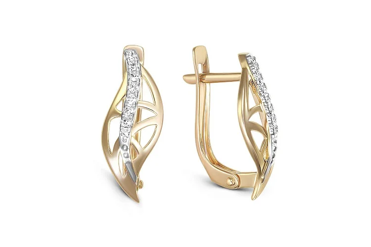 Серьги из жёлтого золота с 16 фианитами