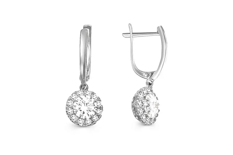 Серьги из белого золота с 26 фианитами