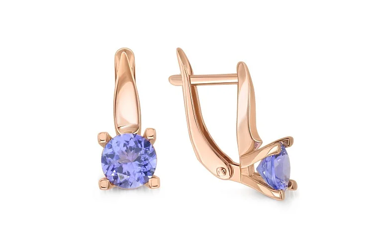 Серьги из красного золота с 2 танзанитами