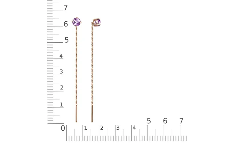 Серьги-продёвки из красного золота с 2 аметистами