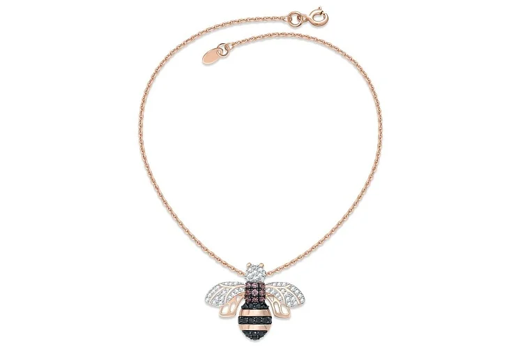 Колье Пчела из красного золота с 68 фианитами