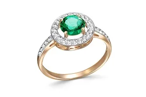 Кольцо из красного золота с изумрудом и 30 бриллиантами