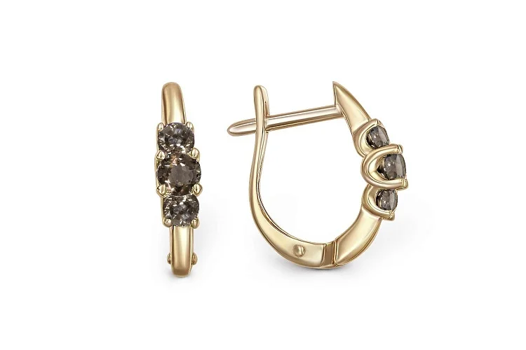 Серьги из жёлтого золота с 6 раухтопазами