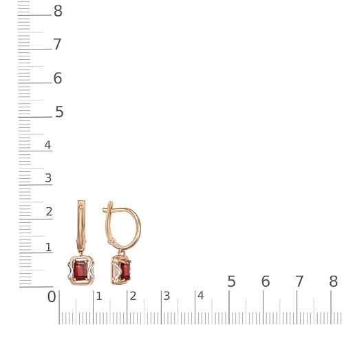 Серьги из красного золота с 2 гранатами