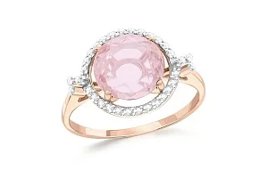 Кольцо из красного золота с кварцем и 32 фианитами