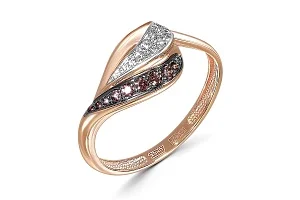 Кольцо из красного золота с 21 фианитами