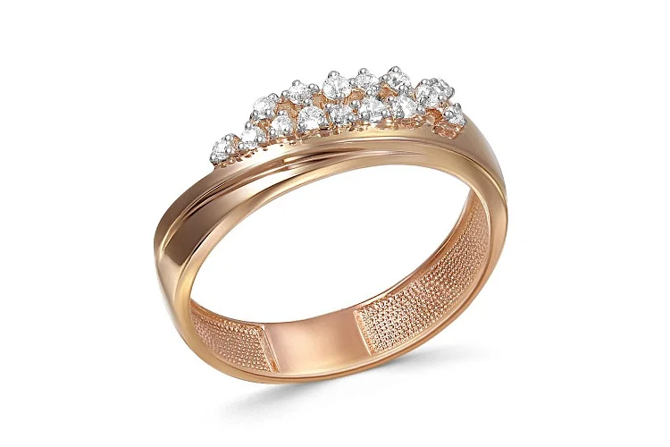 Кольцо из красного золота с 15 фианитами