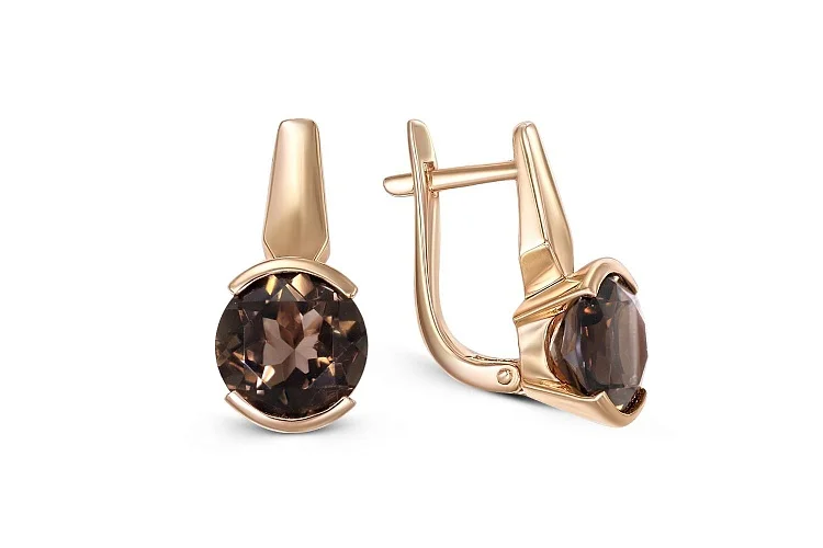Серьги из красного золота с 2 раухтопазами