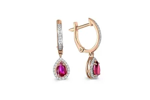 Серьги из красного золота с 2 рубинами и 54 бриллиантами