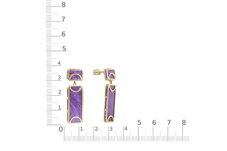 Серьги-пусеты Прямоугольники из жёлтого золота с 4 чароитами