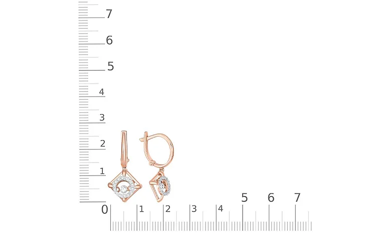 Серьги Квадраты из красного золота с 30 фианитами