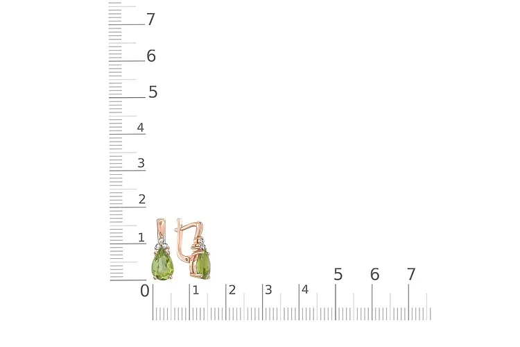 Серьги из красного золота с 2 хризолитами и 6 фианитами