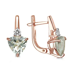 Серьги из красного золота с 2 аметистами и 2 фианитами