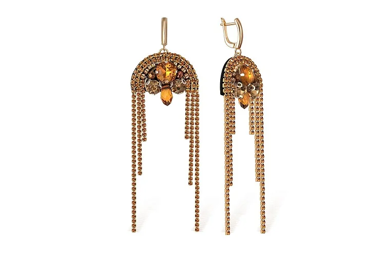 Бижутерные серьги Стразовые дорожки коричневый