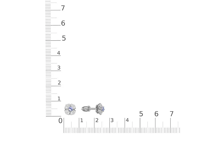 Серьги-пусеты Цветы из белого золота с 2 танзанитами и 24 фианитами
