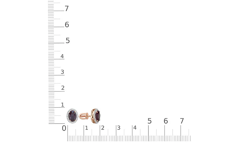 Серьги-пусеты из красного золота с 2 александритами и 44 фианитами