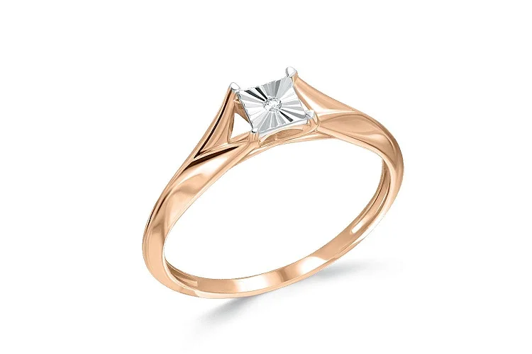 Кольцо Квадрат из красного золота с бриллиантом