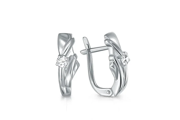 Серьги из белого золота с 2 фианитами