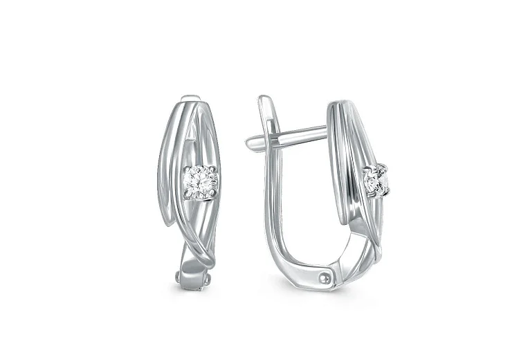Серьги из белого золота с 2 фианитами