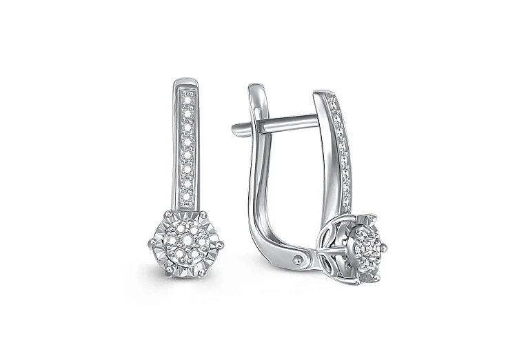 Серьги Малинки из белого золота с 30 бриллиантами