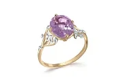 Кольцо Веточка из жёлтого золота с аметистом