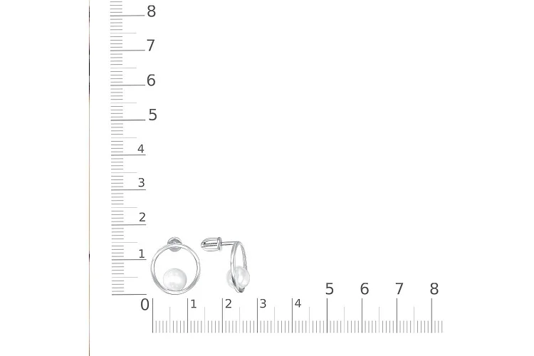 Серьги-пусеты Круги из белого золота с 2 жемчужинами