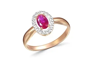 Кольцо из красного золота с корундом и 16 бриллиантами
