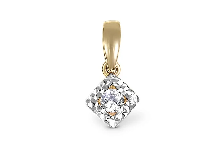 Подвеска Квадрат из жёлтого золота с фианитом