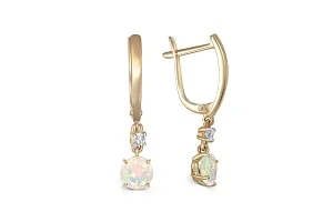 Серьги из жёлтого золота с 2 опалами и 2 фианитами