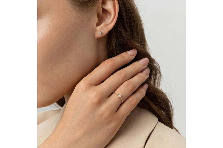 Серьги-пусеты из красного золота с 2 бриллиантами