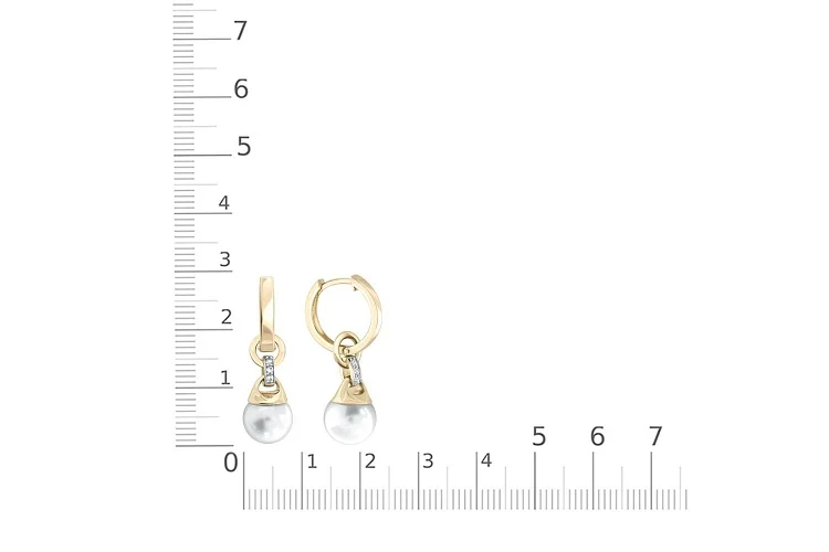 Серьги-трансформеры из жёлтого золота с 2 жемчужинами и 6 фианитами