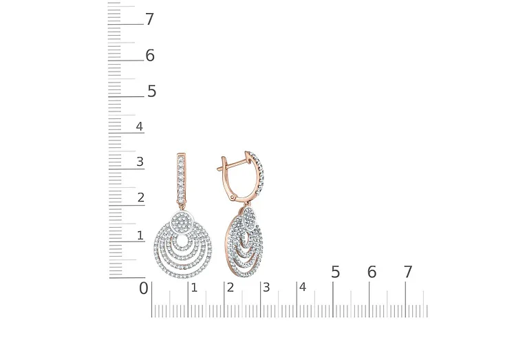 Серьги из красного золота с 224 фианитами