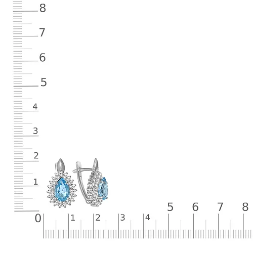 Серьги из белого золота с 2 топазами swiss и 76 фианитами