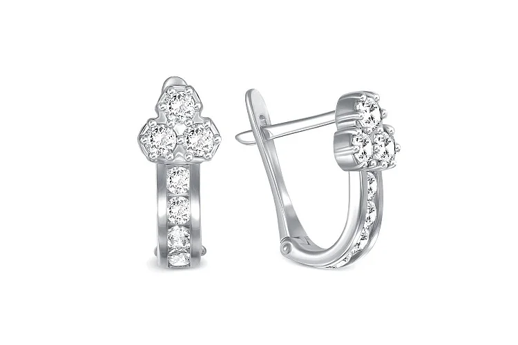 Детские серьги Цветы из белого золота с 16 фианитами