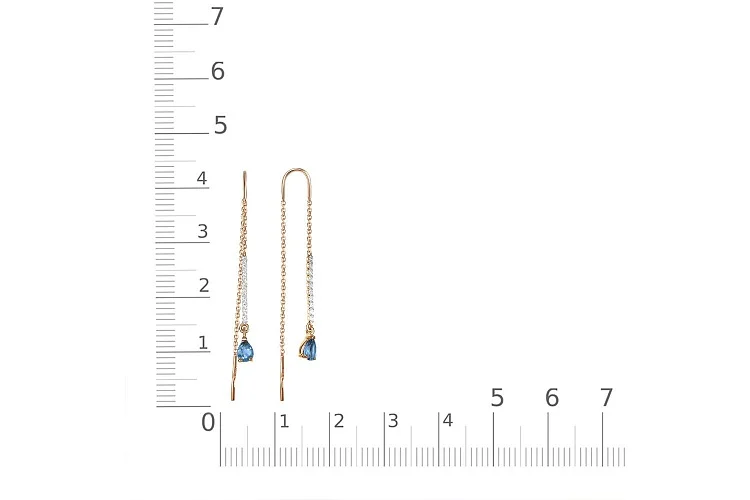 Серьги-продёвки Дорожки из красного золота с 2 топазами лондон и 20 фианитами