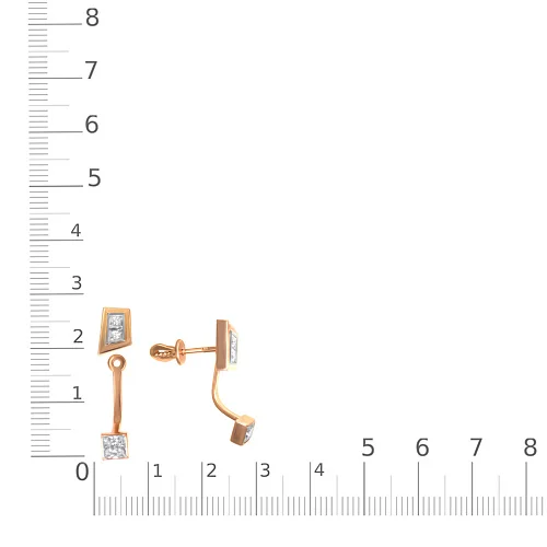 Серьги-пусеты из красного золота с 6 фианитами