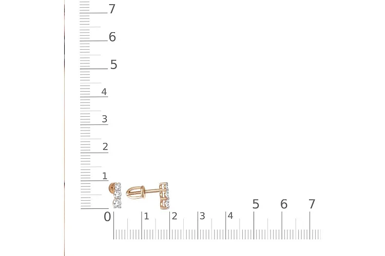 Серьги-пусеты из красного золота с 6 фианитами