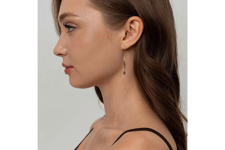 Серьги-продёвки из жёлтого золота с 4 раухтопазами и 20 фианитами