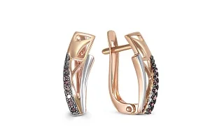 Серьги из красного золота с 14 фианитами