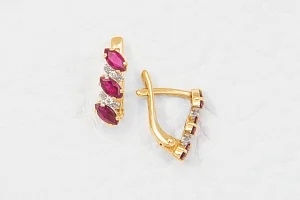 Серьги из жёлтого золота с 6 рубинами и 4 бриллиантами
