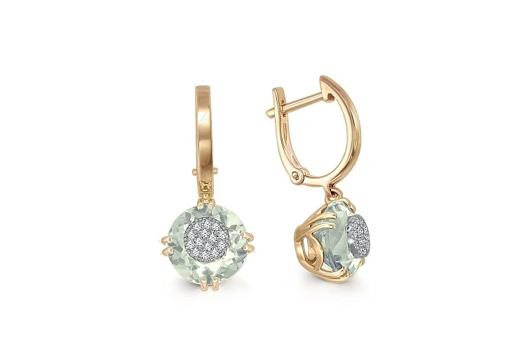 Серьги из жёлтого золота с 2 аметистами и 28 бриллиантами