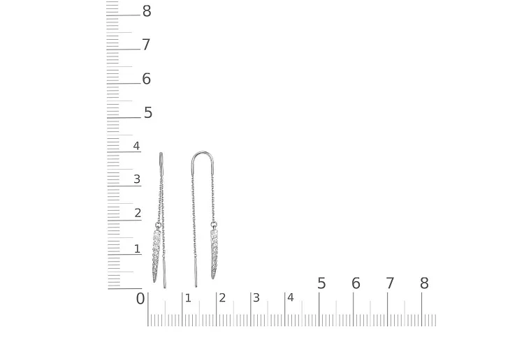 Серьги-продёвки Дорожки из белого золота с 16 фианитами