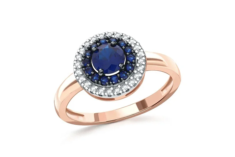 Кольцо из красного золота с 15 корундами и 24 фианитами