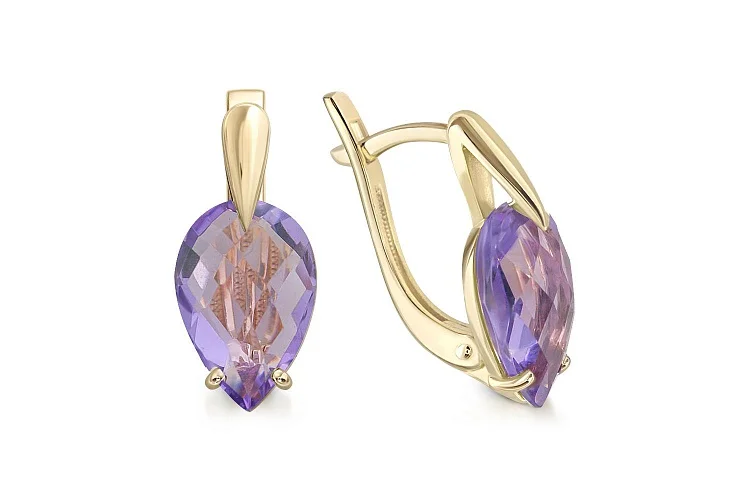 Серьги из жёлтого золота с 2 аметистами