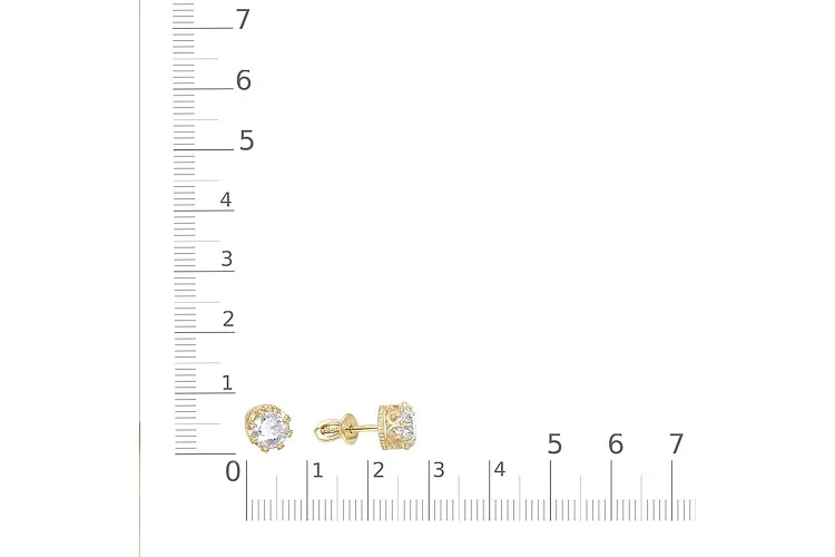Серьги-пусеты Короны из жёлтого золота с 2 кристаллами swarovski
