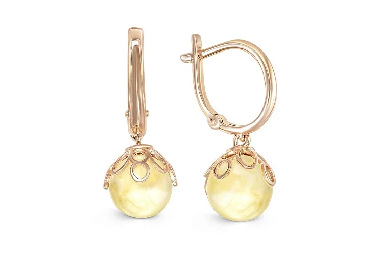 Серьги из красного золота с янтарём