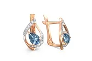 Серьги из красного золота с 2 топазами лондон и 14 фианитами