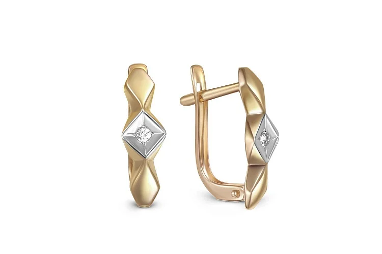 Серьги из жёлтого золота с 2 фианитами